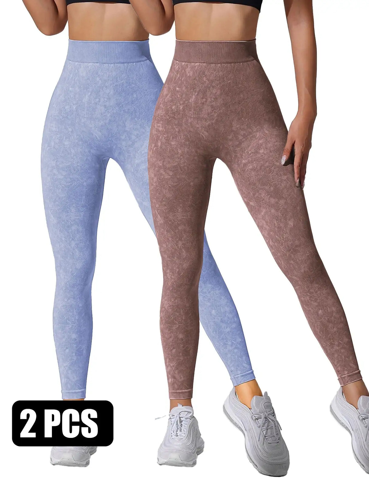 2 Pieces High Waist V Back Yoga Pants Tummy Control Running Workout Tight - Lootquake