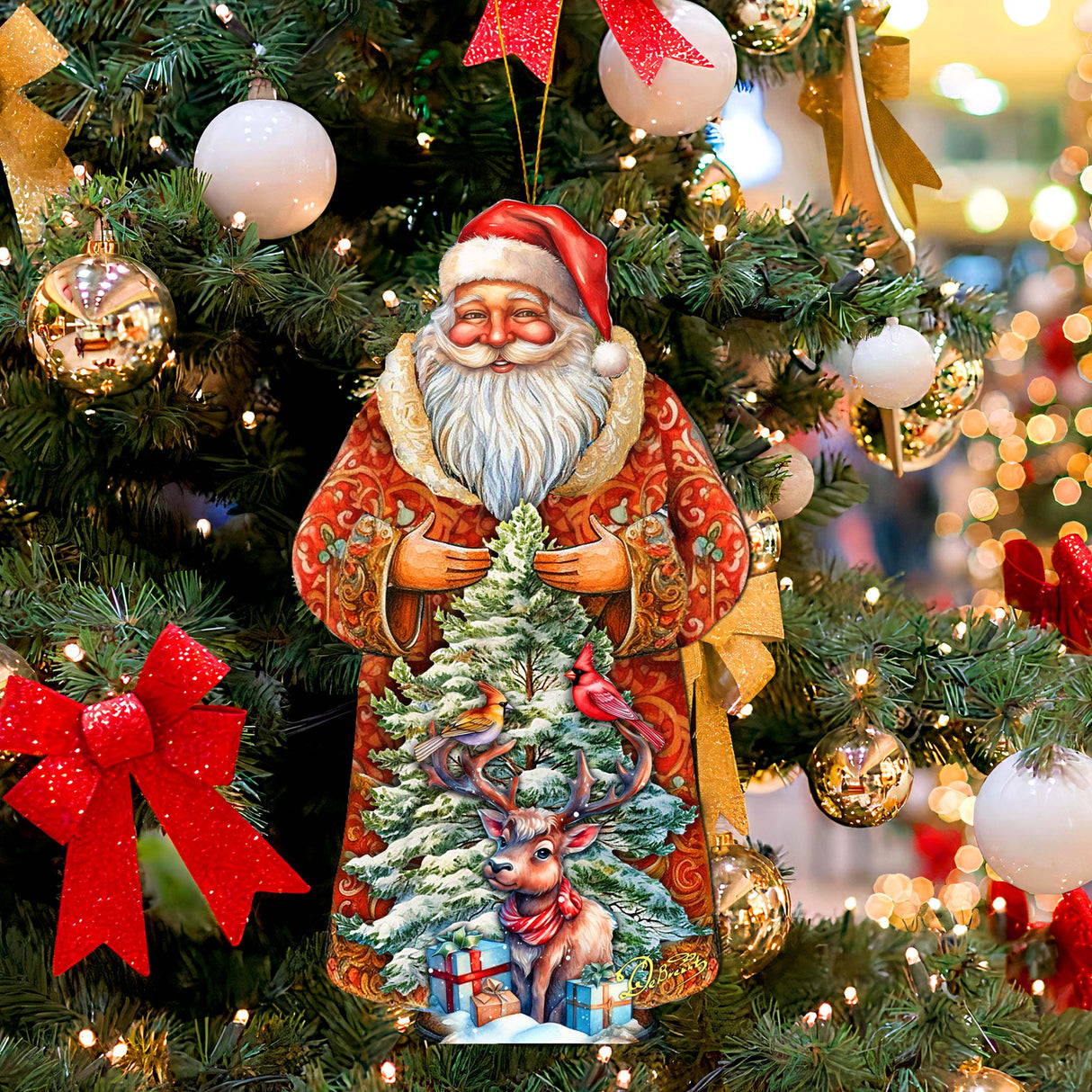 Santa with Forest Friends Wooden Ornaments by G. Debrekht - Christmas Santa Snowman Decor - 8691409