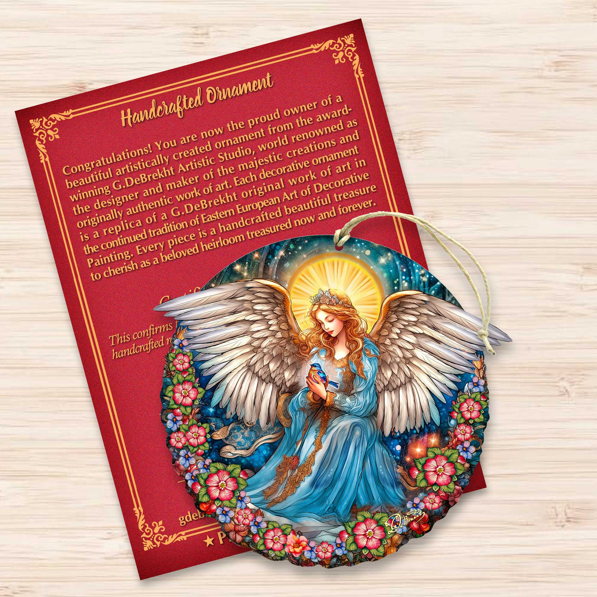 Adornos navideños de madera del Ángel de la Guarda de la Serenidad de G. DeBrekht - Decoración navideña para la Natividad - 8652806