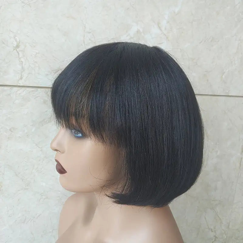 Double Drawn Short Bob Wig Brazilian Human Hair Fringe Wig - Lootquake