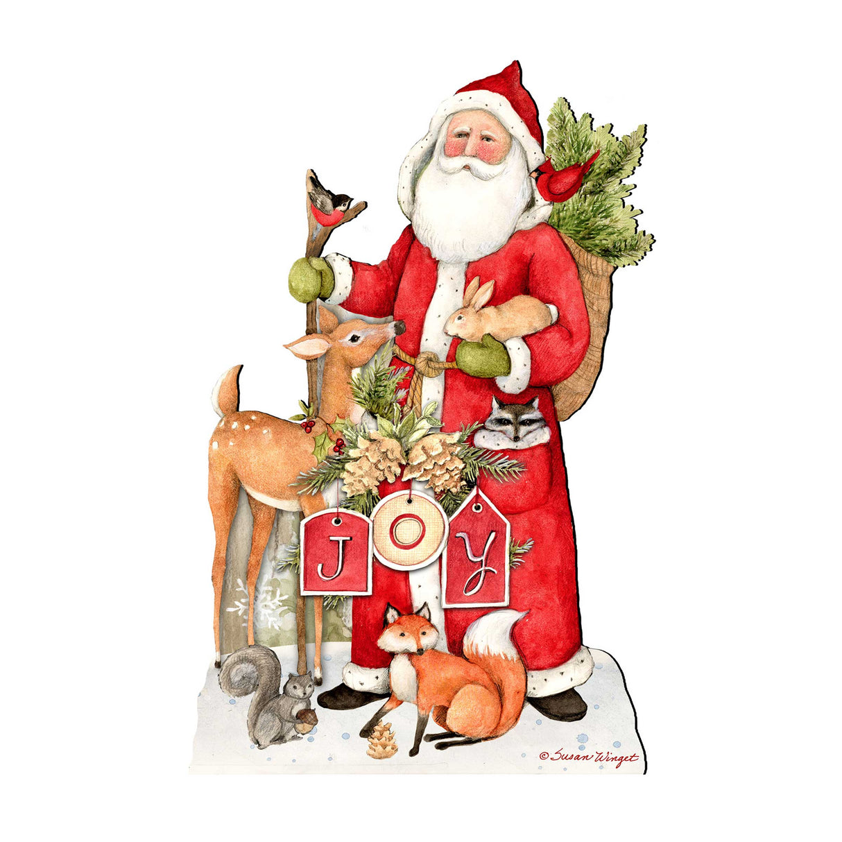 Woodland Frosty Santa Door Decor by Susan Winget - Christmas Santa Snowman Decor