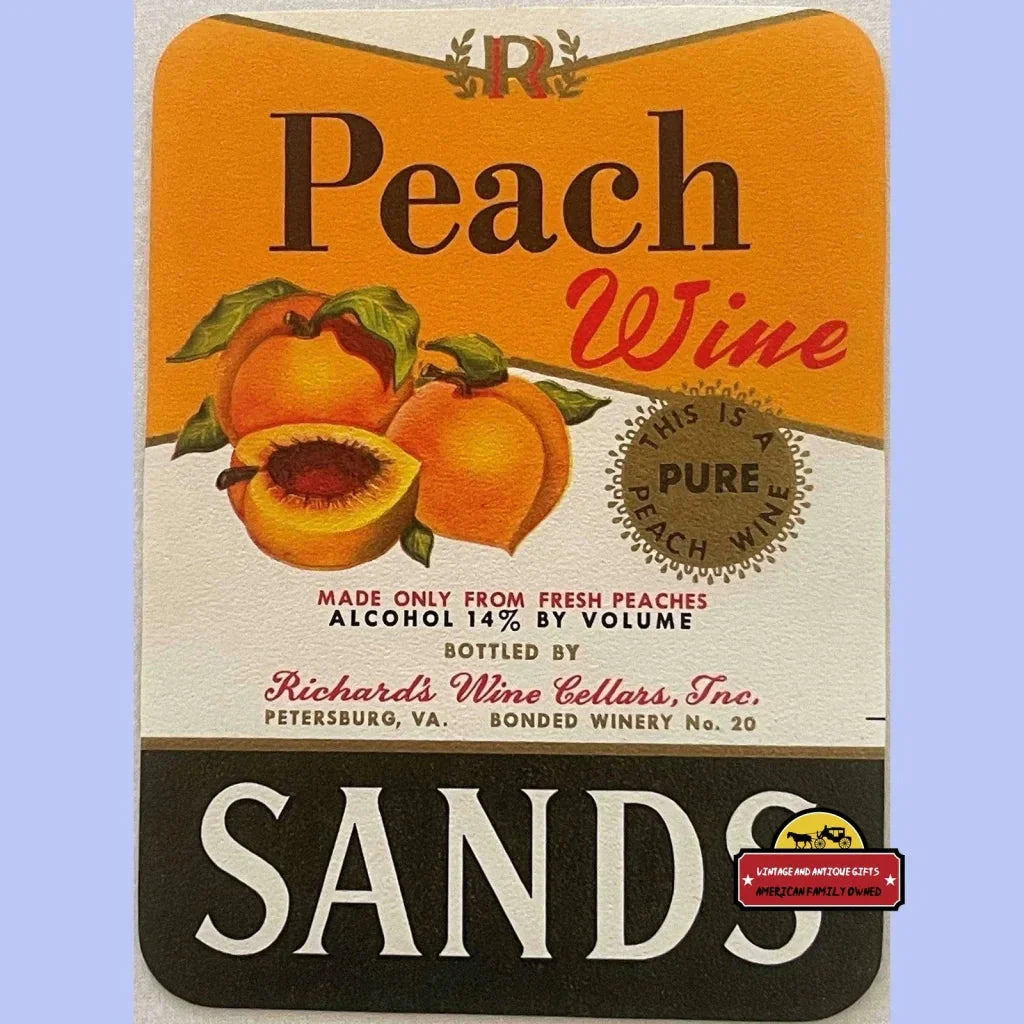 Rare Antique Vintage Sands Peach Wine Label from 1940s Virginia