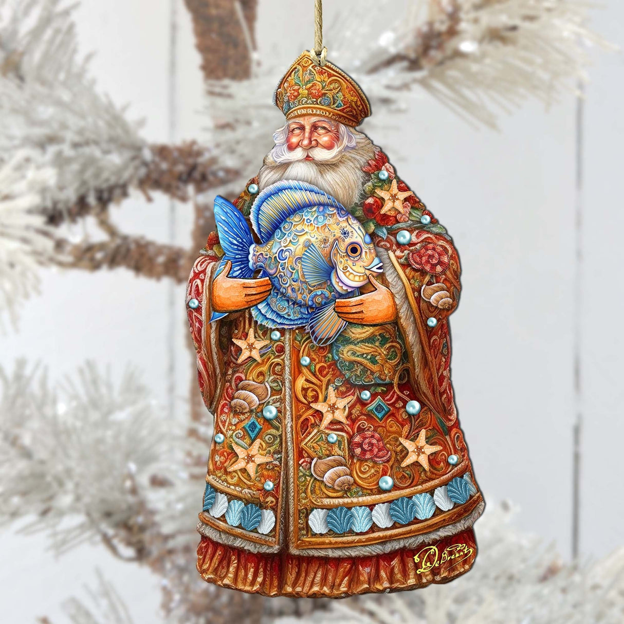Adornos de madera de Papá Noel con pez de G. Debrekht - Decoración navideña de Papá Noel y muñeco de nieve - 8691411