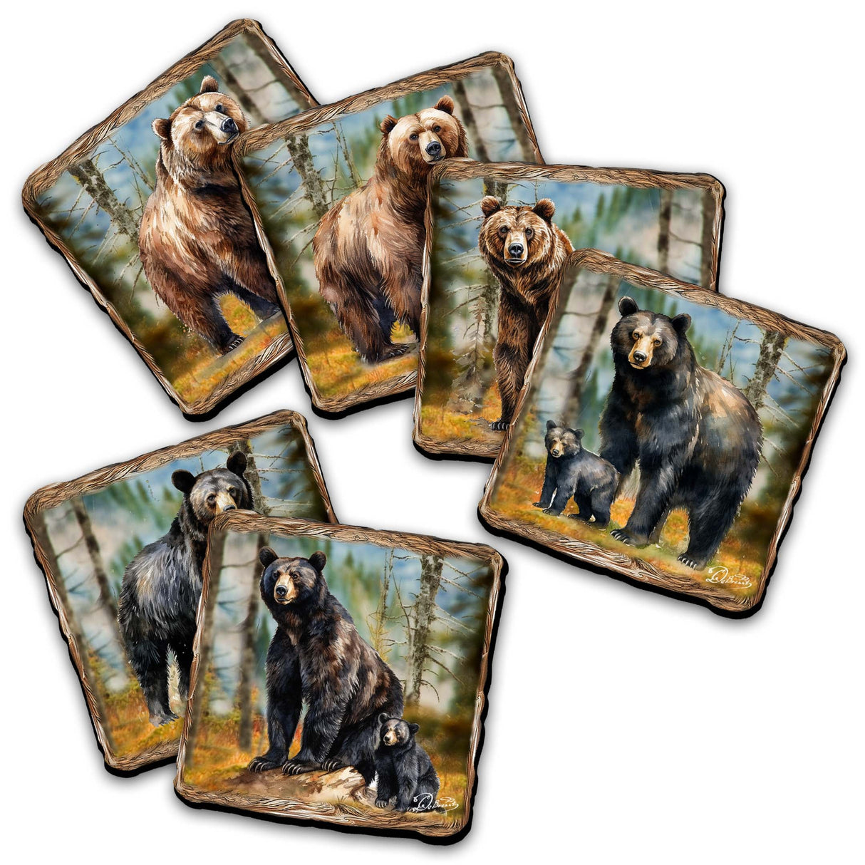 Bear Haven Wooden Cork Placemat and Coasters Gift Set of 7 by Nature Wonders Nature Wildlife Décor - 85409C-S7
