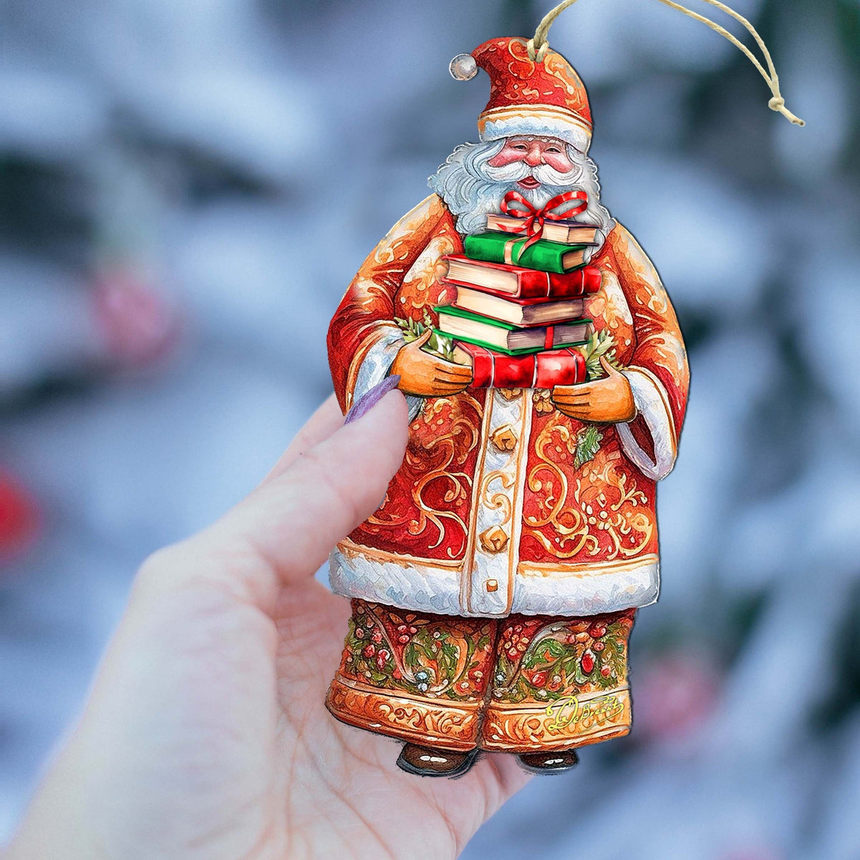 Adornos de madera de la colección de libros de Papá Noel de G. Debrekht - Decoración navideña de muñeco de nieve de Papá Noel - 8691405