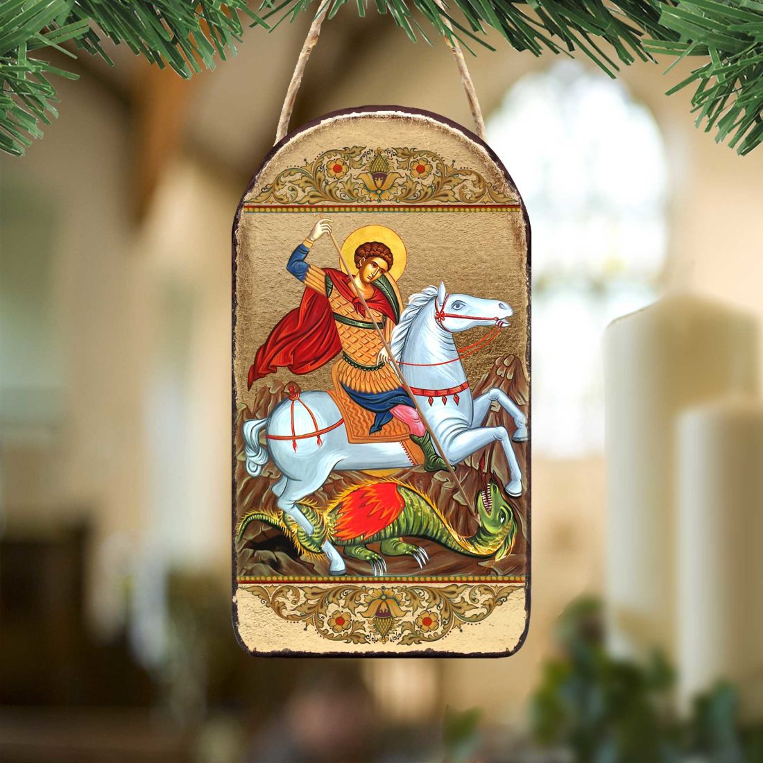 Adorno de icono sagrado ortodoxo religioso de San Jorge - Decoración inspiradora - 87013