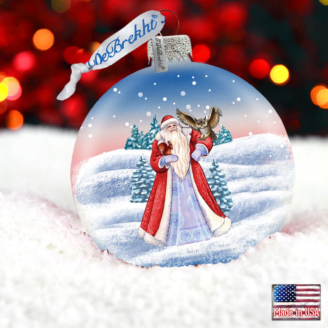 Santa With Owl Glass Ornament by G. DeBrekht - Christmas Santa Snowman Decor - 73314