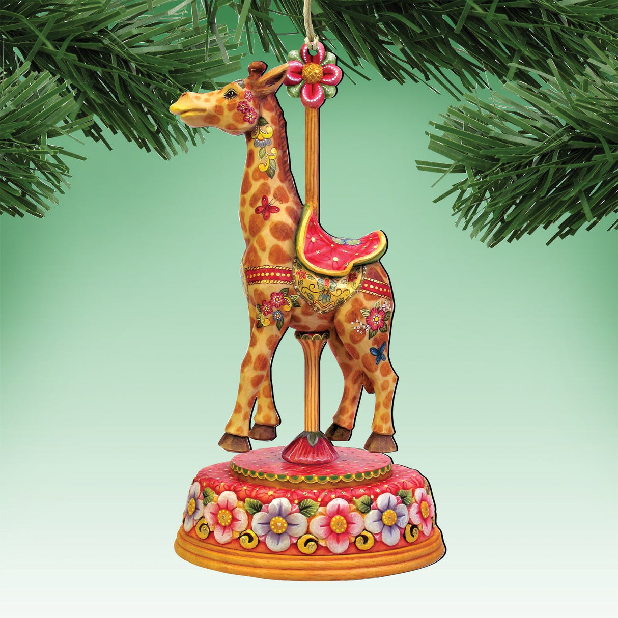 Carousel Wooden Ornaments-Tiger,Santa,Giraffe - Christmas Decor - 8100089S3