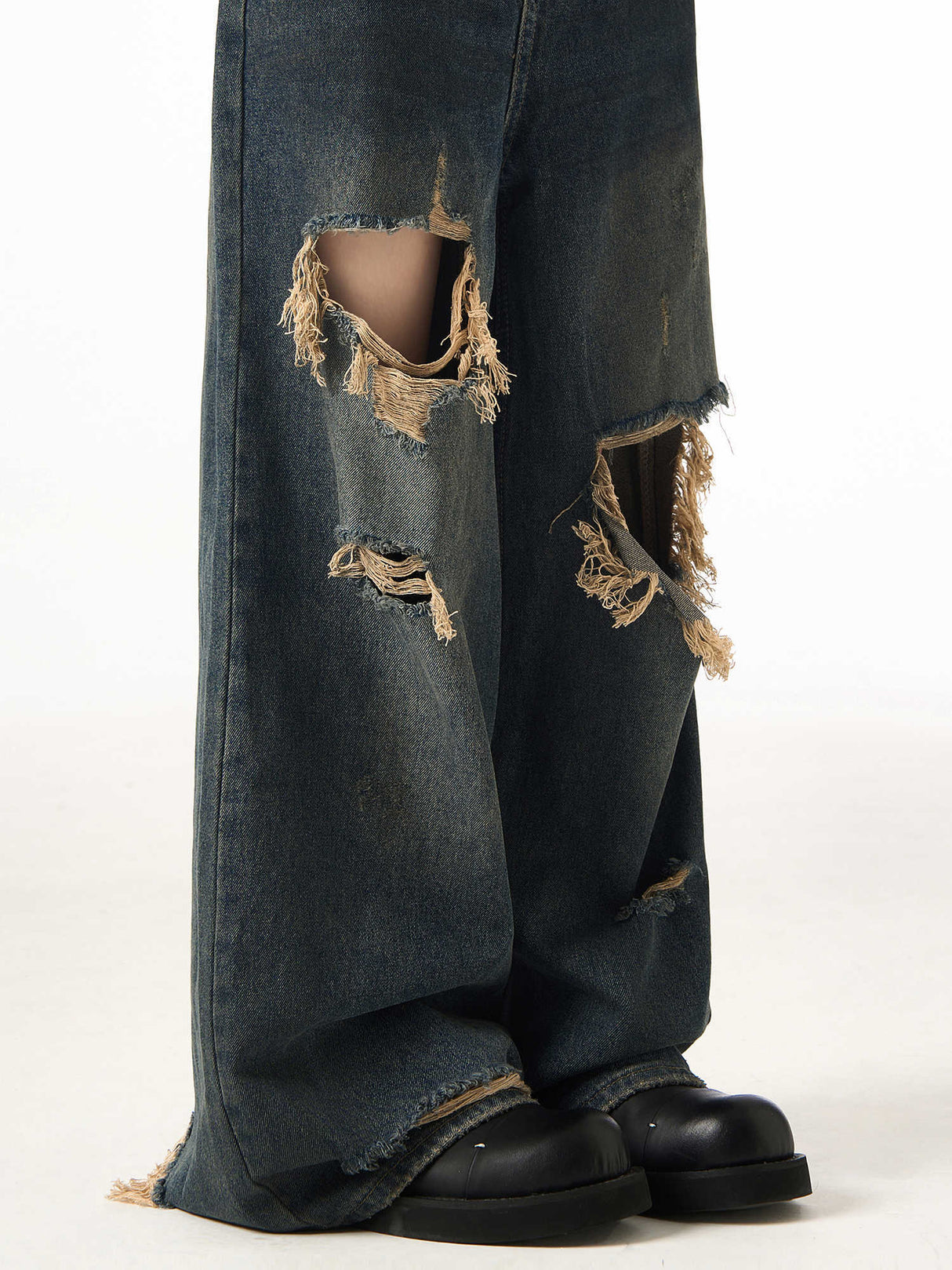 Couple Hole Worn Jeans Wide-leg Pants - Lootquake