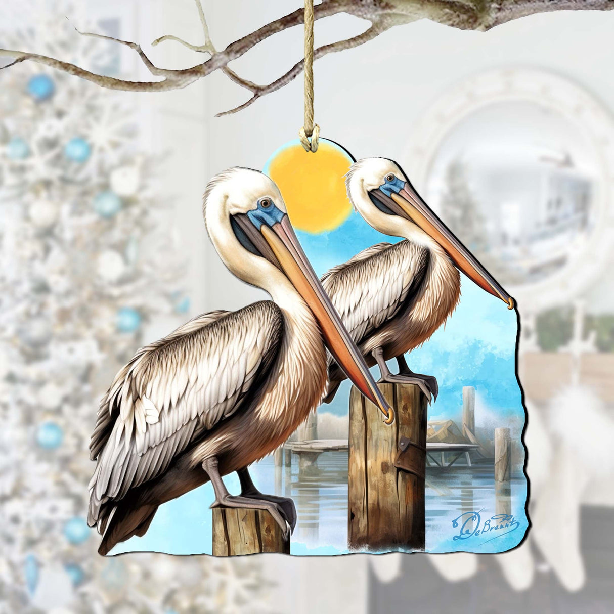 Beach Themed Ornaments - Pelicans Wooden Ornaments by G.Debrekht Coastal Holiday Decor - 8688195