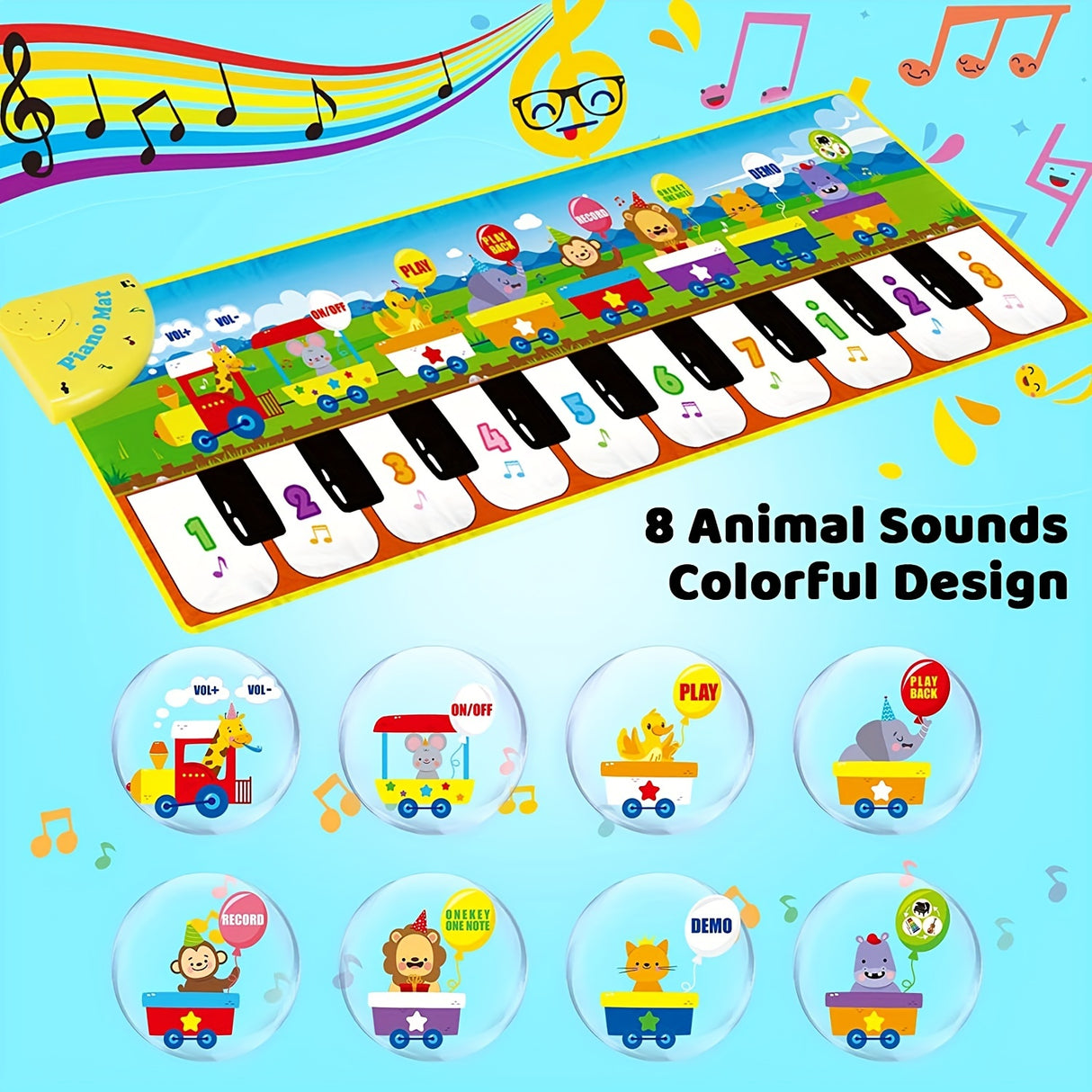 Musical Piano Mat for Kids, Floor Dance Toy with 10 Songs, 8 Animal Sounds, 5 Modes. Children'S Keyboard Blanket Music Touch Game Mat, Music Early Education Toy, Halloween Christmas Gift for Winter