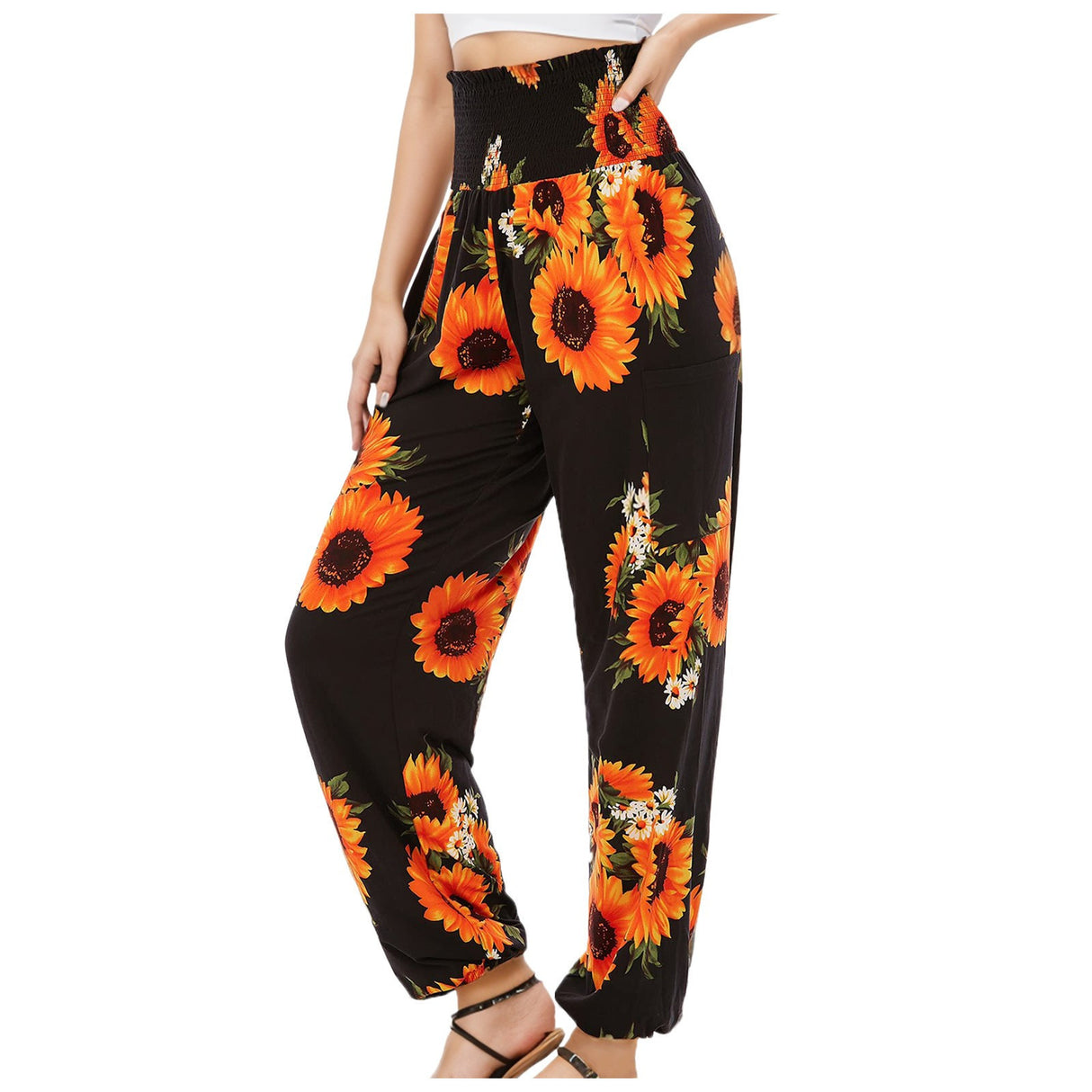 Mono informal con estampado floral digital a rayas para mujer