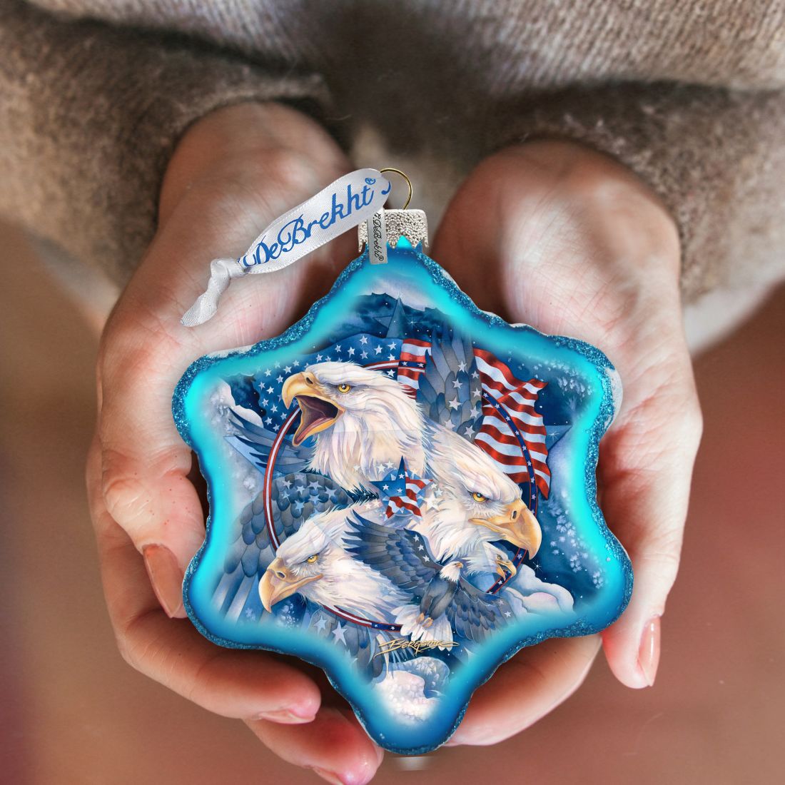 Adorno de cristal con águilas patrióticas de J. Bergsma - Decoración navideña americana - 754-730-JB