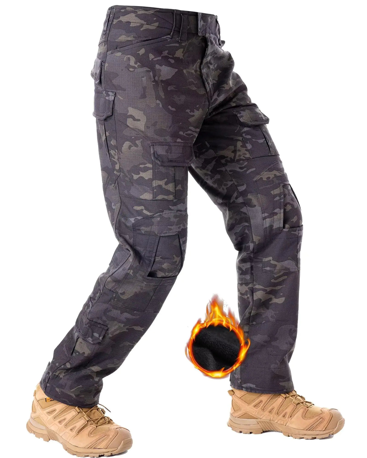 TRGPSG Mens Fleece Lined Hiking Pants Winter Cargo Pants Snow Ski Pants Tactical Outdoor Trousers with Multi-Pocket YYJRG3 Dark Camo 40 - Lootquake