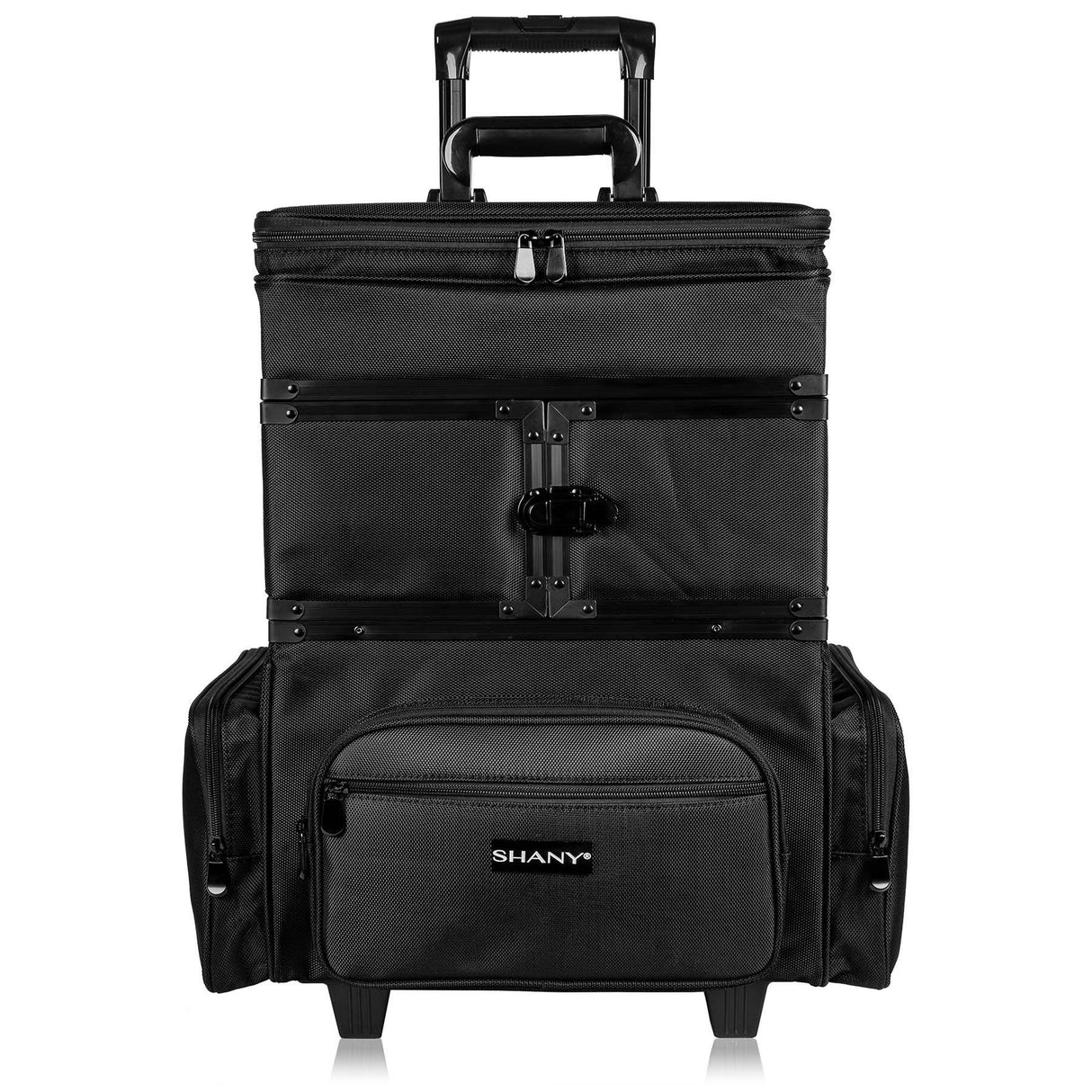 SHANY Large Travel Makeup Trolley Storage Case - Rolling Cosmetics Case with Detachable Sections and Multiple Compartments - BLACK - SHOP - ROLLING MAKEUP CASES - ITEM# SH-P30-BK