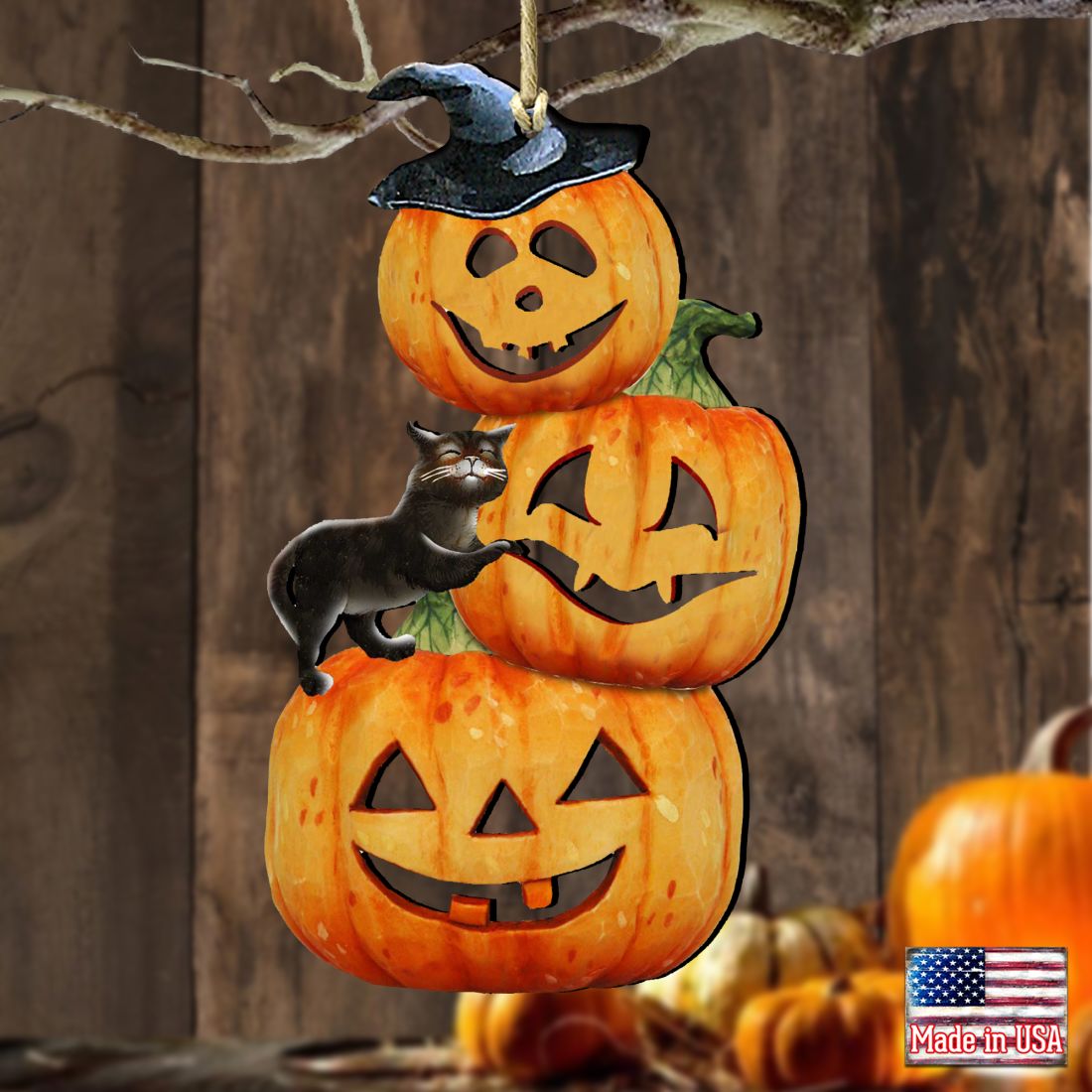 Adornos de madera de calabazas apilables aterradoras de G. DeBrekht - Decoración para Halloween y Acción de Gracias - 8158415