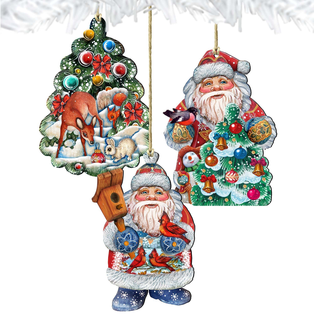 Adornos de madera "Cuentos del Padre Escarcha" (juego de 3) de G. DeBrekht - Decoración navideña de Papá Noel y muñeco de nieve - 8100021S3