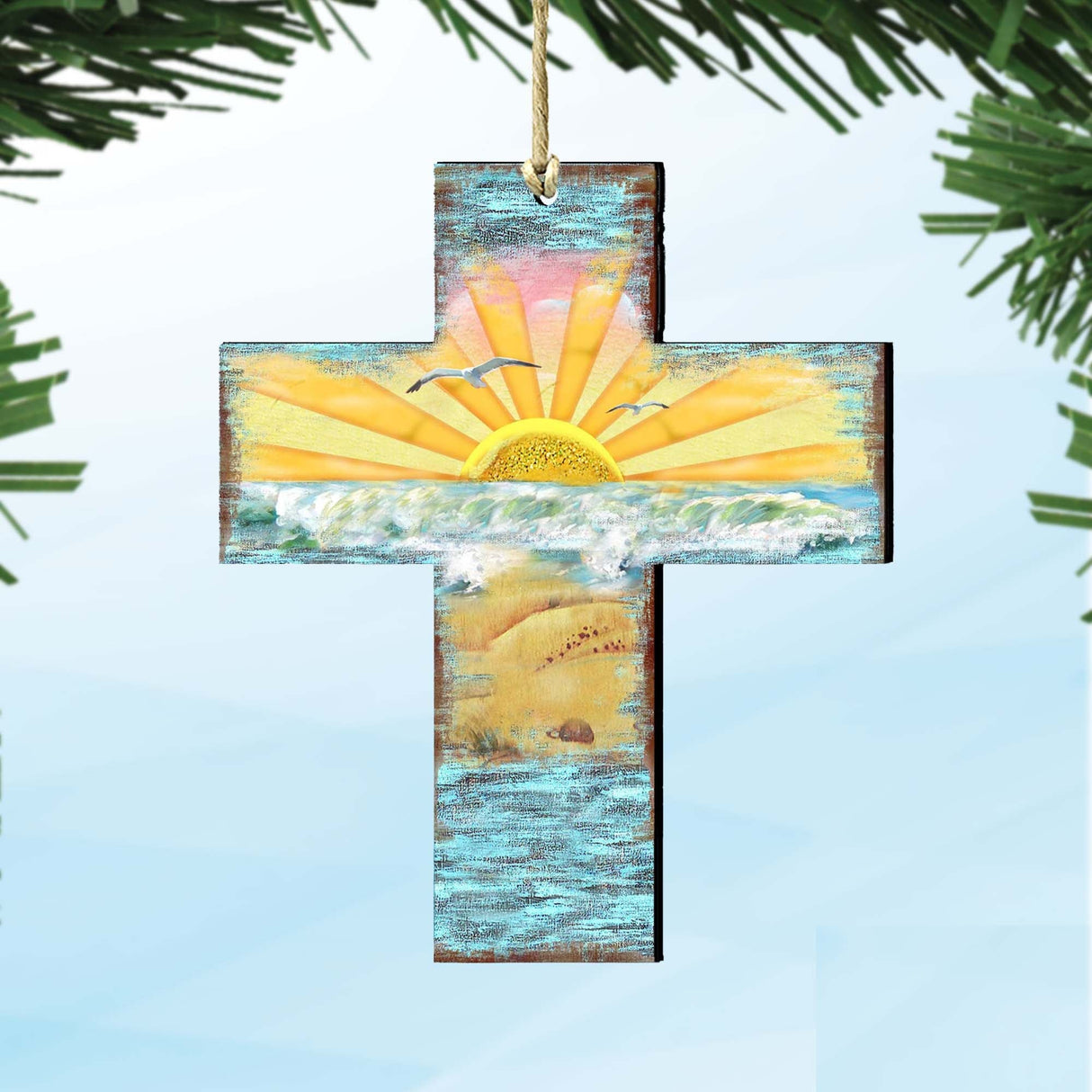 Coastal Cross Wooden Ornaments by G. DeBrekht - Coastal Holiday Decor - 8198313