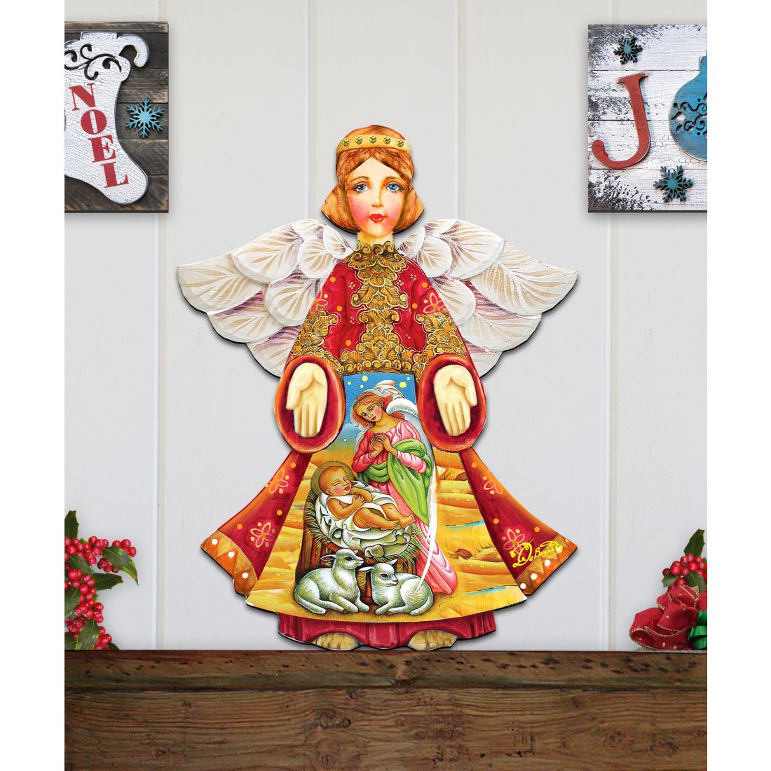 Mary And Joseph Angel Nativity Door Decor by G. DeBrekht - Nativity Holiday Decor - 8154109H