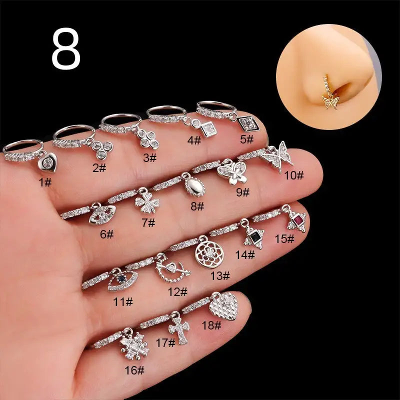 Henson Heart Butterfly Zircon Pendant Nose Ring - Lootquake