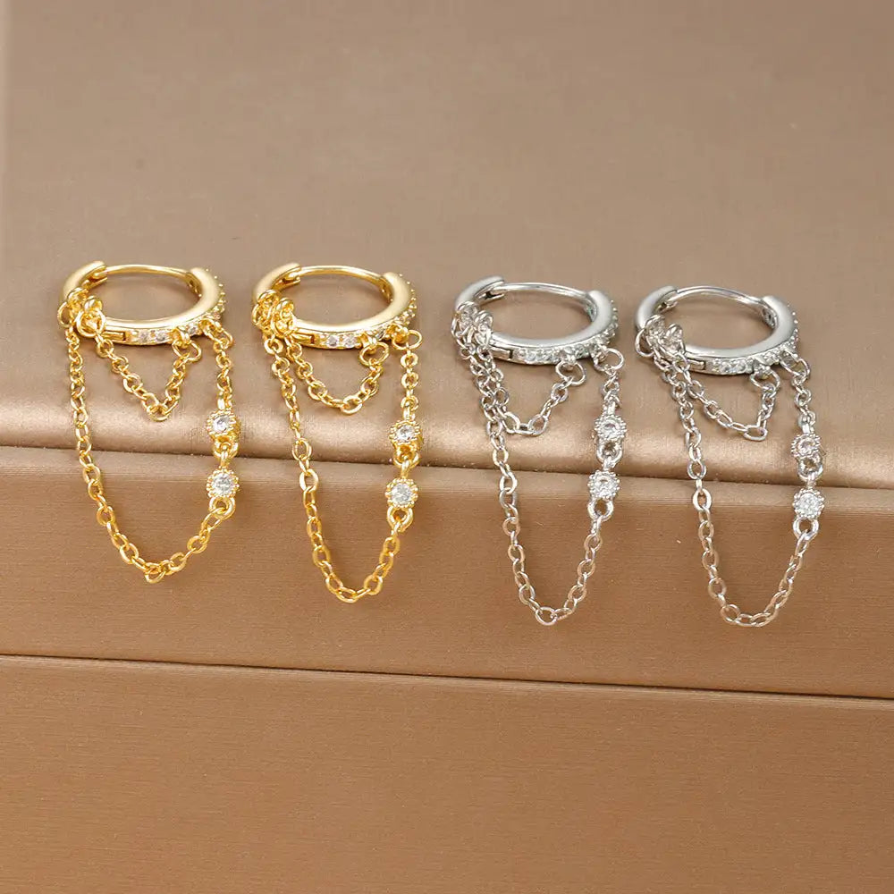 INS Chain Zircon Tassel Design Fashion Ear Ring - Lootquake