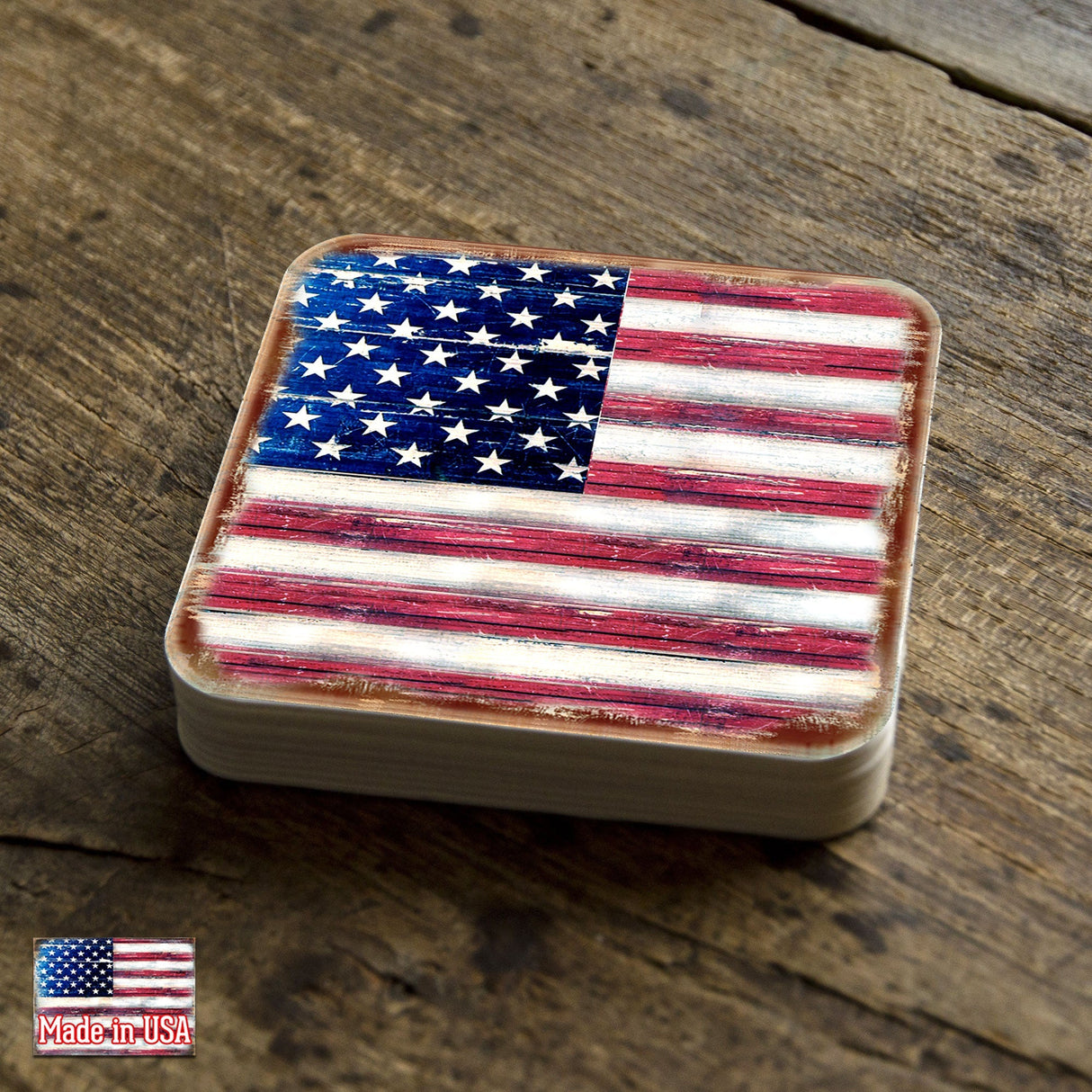 Juego de 4 posavasos de corcho de madera con la bandera de la libertad americana de Nature Wonders - Decoración patriótica americana - 8185099C-S4