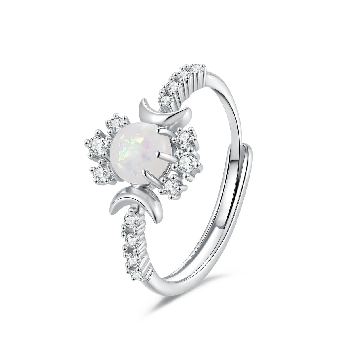 Platinum Round White Opal Glossy Double Moon Edge - Lootquake