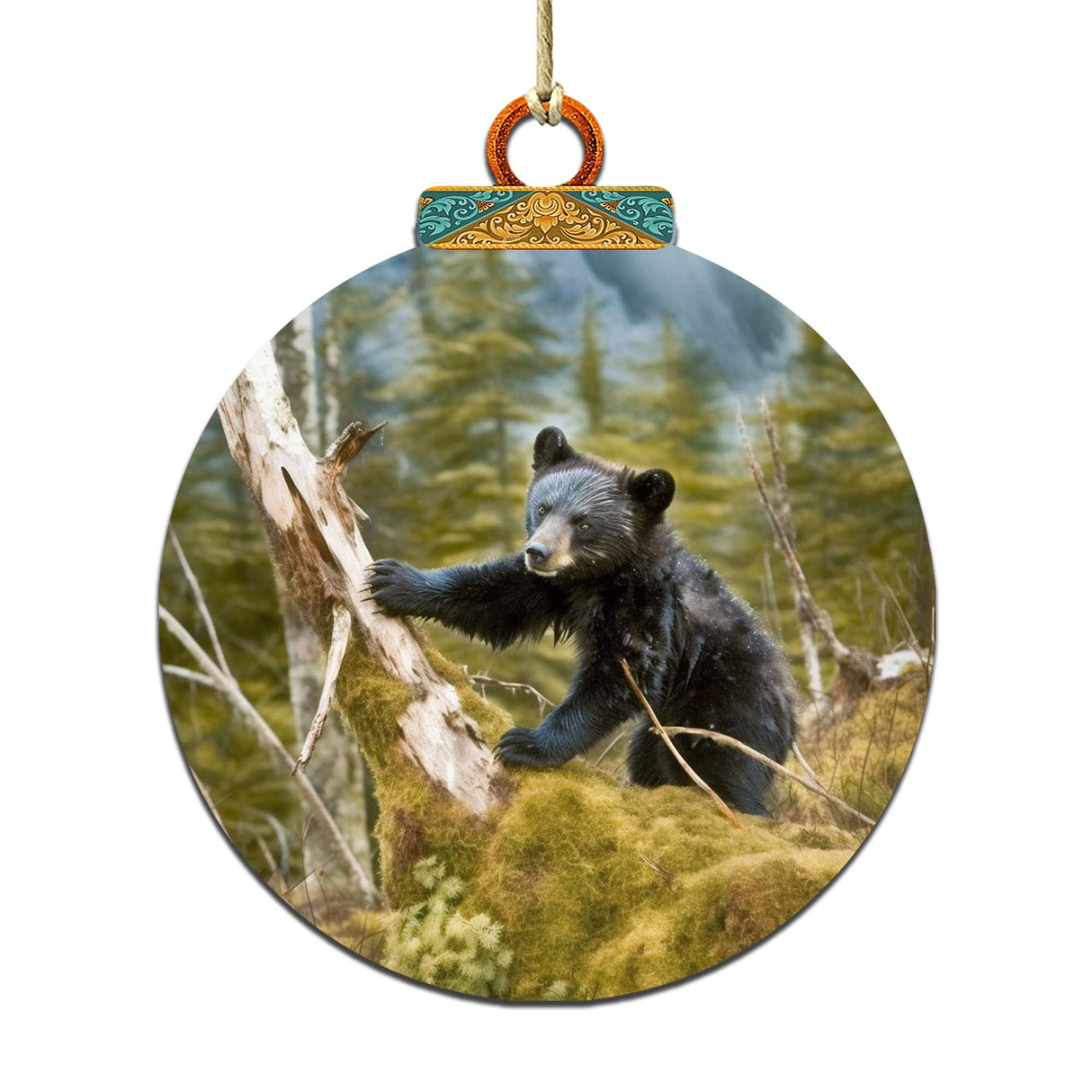 Adornos de madera de cachorro de oso negro juguetón de G.Debrekht - Decoración navideña con temática de vida silvestre - 870071