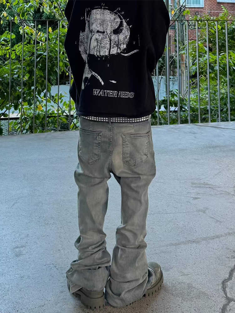 Crumpled Cat Beard Stacked Horn Mopping Jeans - Lootquake