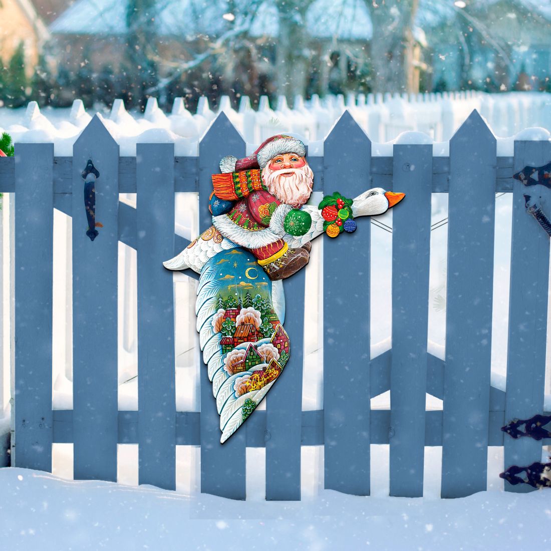 Decoración navideña para puerta con Papá Noel viajero de ganso de G. DeBrekht - Decoración navideña con muñeco de nieve de Papá Noel - 8114060H