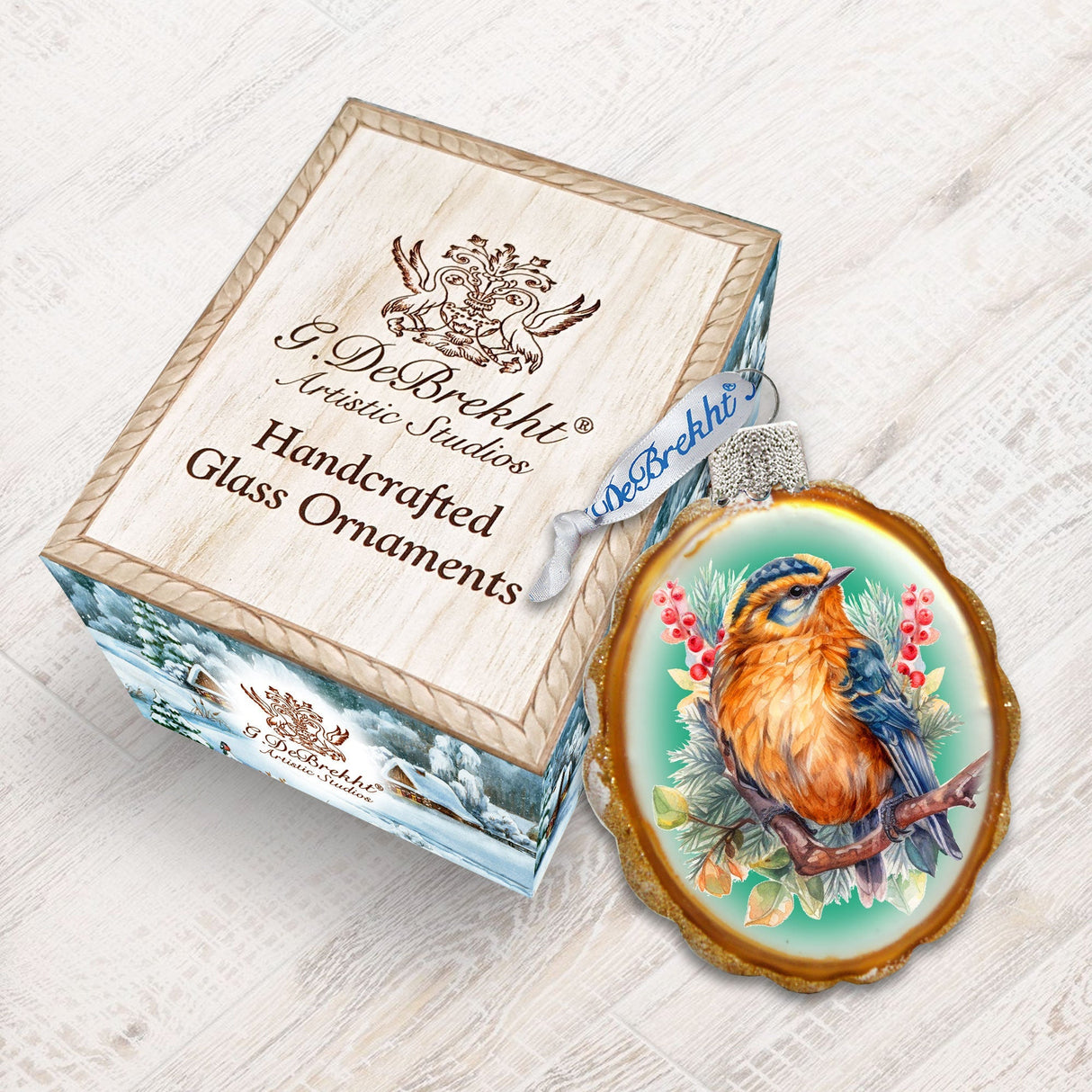 Adornos de vidrio de mercurio con forma de pájaro cantor de G. Debrekht - Decoración navideña con temática de vida silvestre - 776005