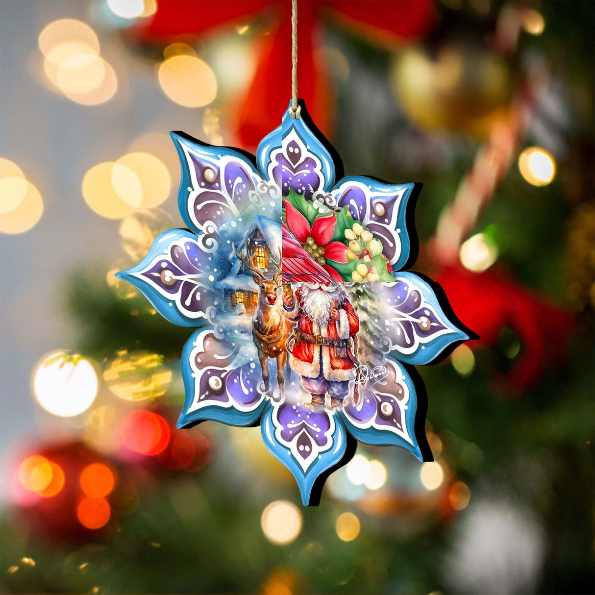 Adornos de madera de Papá Noel con reno y copos de nieve de G. Debrekht - Decoración navideña de Papá Noel y muñeco de nieve - 8688405