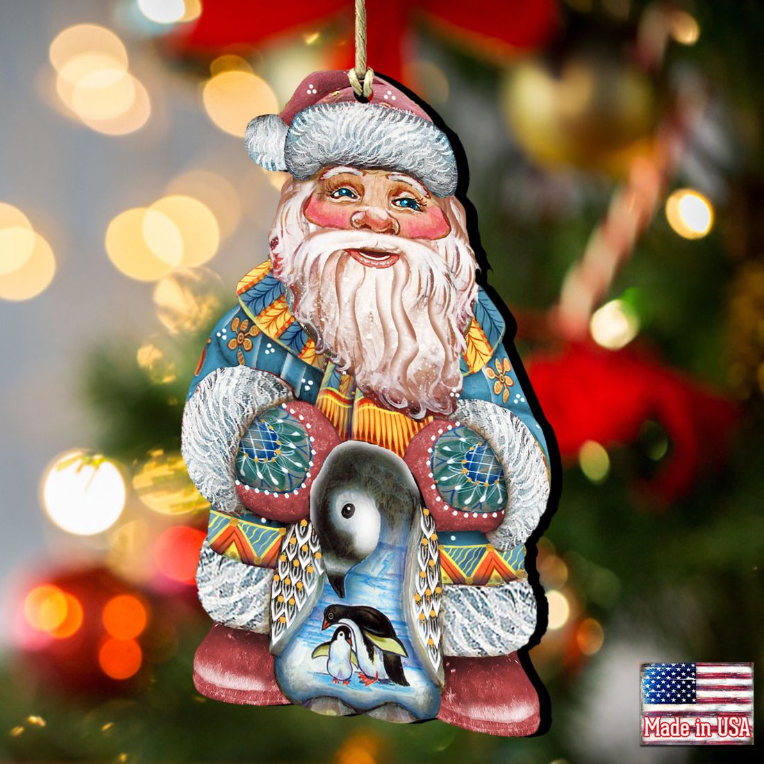 Adornos navideños de madera con forma de pingüino y Papá Noel de G. DeBrekht - Decoración navideña con muñeco de nieve y Papá Noel - 8118051