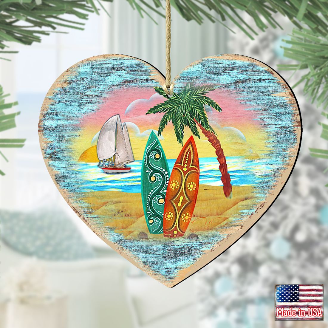 Coastal Heart Wooden Ornaments by G. DeBrekht - Coastal Holiday Decor - 8198731