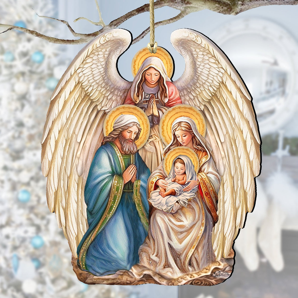 Nativity with Angel Wooden Ornaments by G. DeBrekht Christmas Decor - 8611056