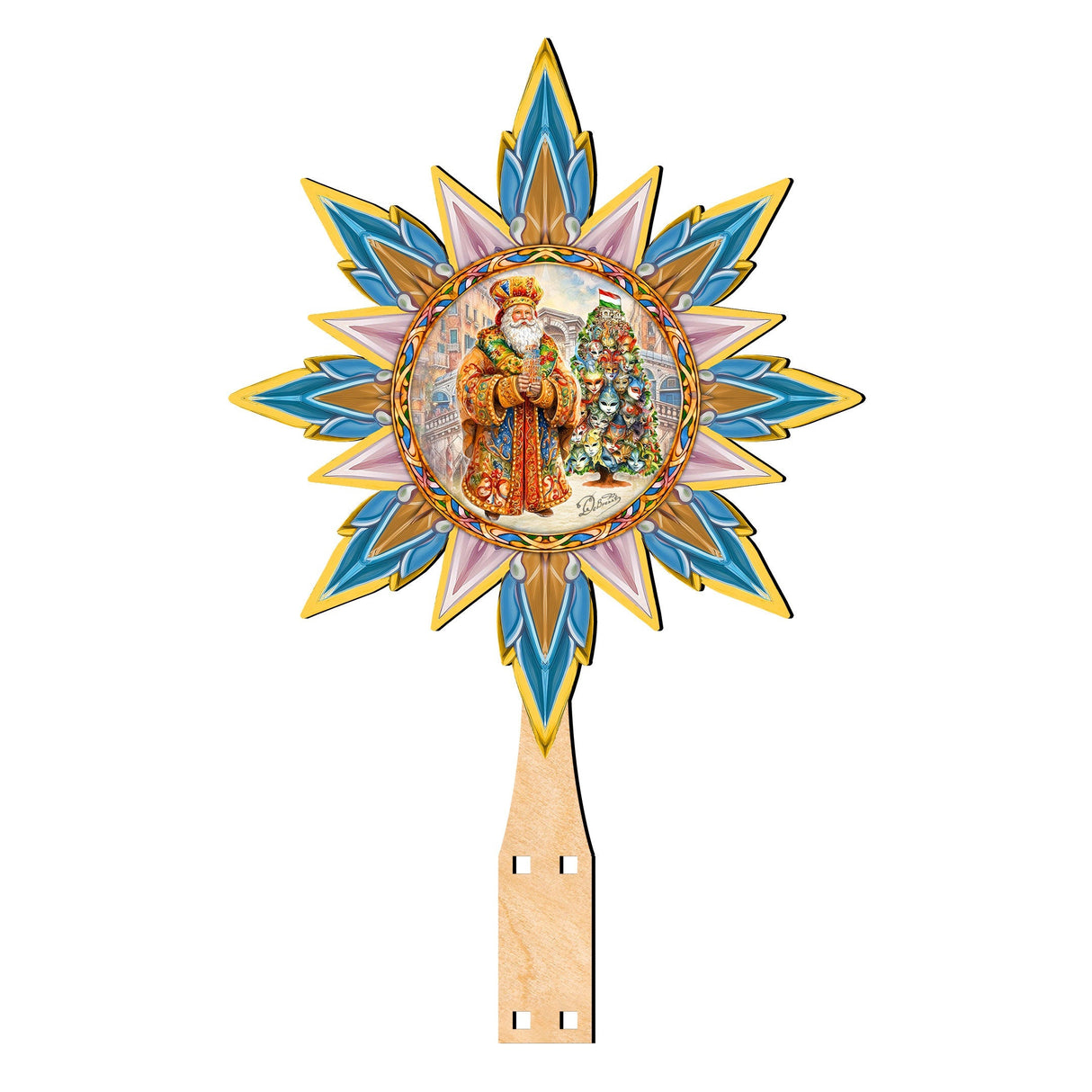 Italian-inspired Santa Tree Topper Wooden Decor by G. Debrekht - Santa Snowman Decor - 89522