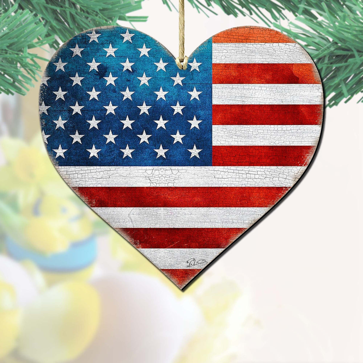 Adornos de madera con forma de corazón patriótico - Decoración navideña americana - 8187130-2