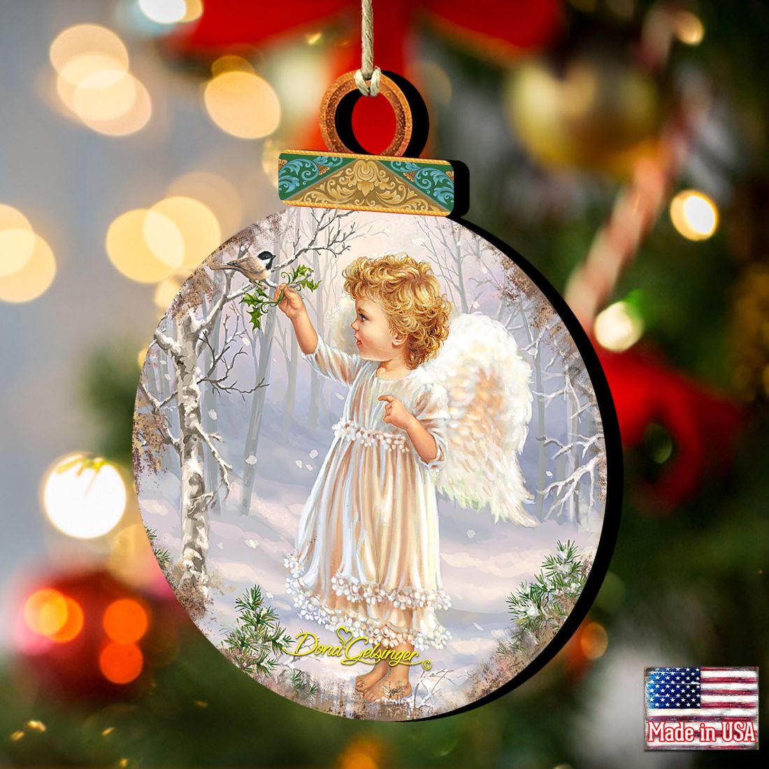 Woodland Angel Bird Wooden Ornaments by Gelsinger - Nativity Holiday Decor - 8021117-1427