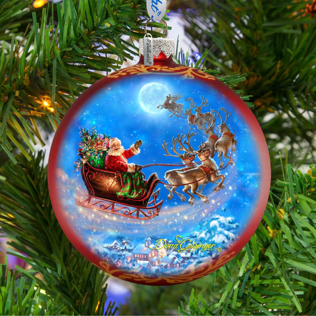 Santa Magical Flight Glass Ornament by D. Gelsinger - Christmas Santa Snowman Decor - 71116-1314