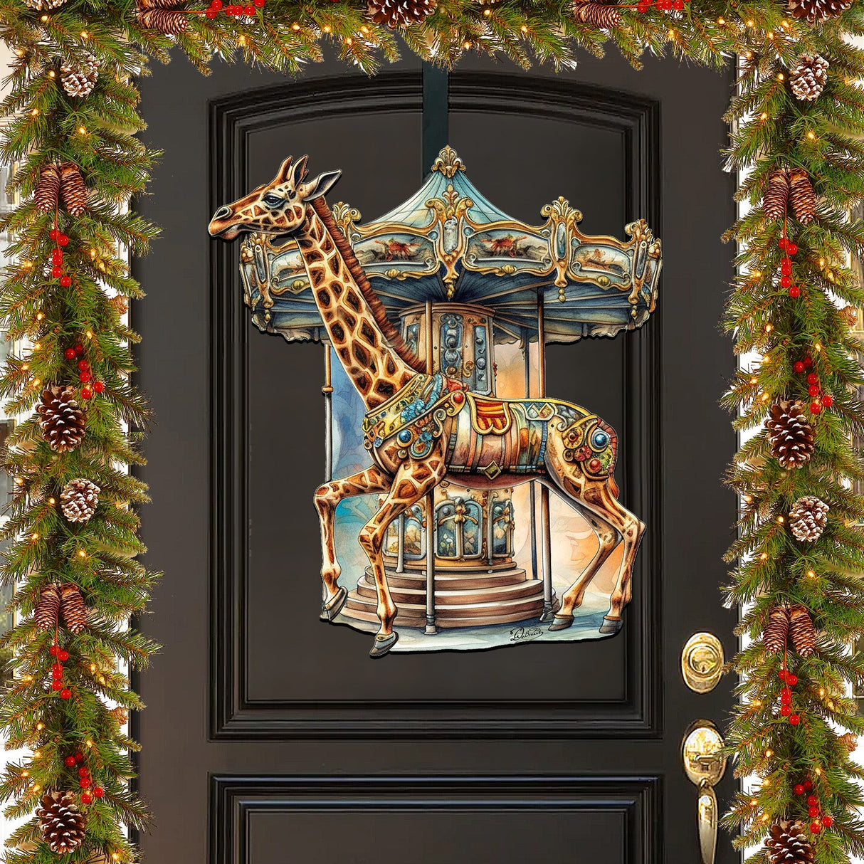 Carousel Giraffe Holiday Door Decor by G. Debrekht - Christmas Decor - 8611028H