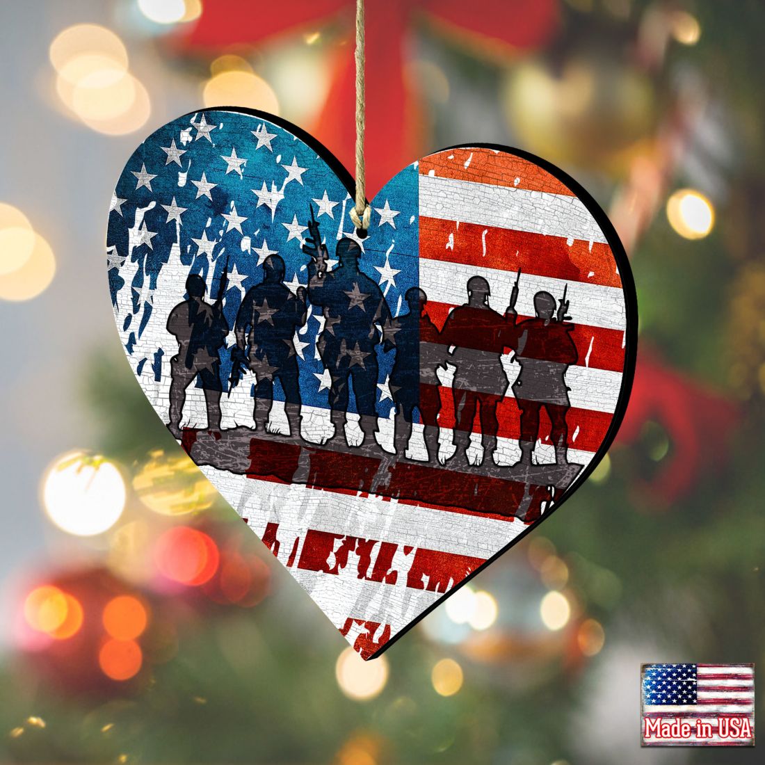 USA Military Heart Wooden Ornaments - American Christmas Decor - 8187130