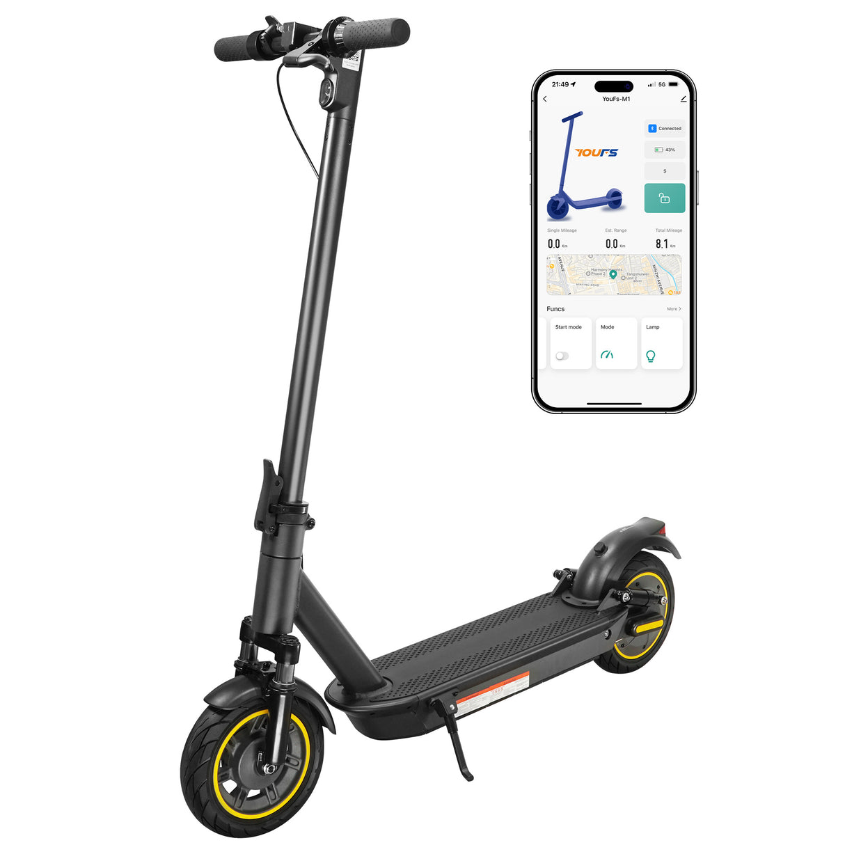 Patinete eléctrico W4MAX de 10 pulgadas con función de app, soporte para móvil y protección antirrobo, plegable, carga máxima 130 kg