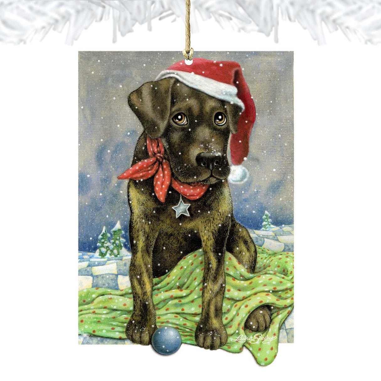 Perro de Papá Noel Flurries Fetch Fun de Laura Seeley - Decoración para perros y gatos - 8511025-LS