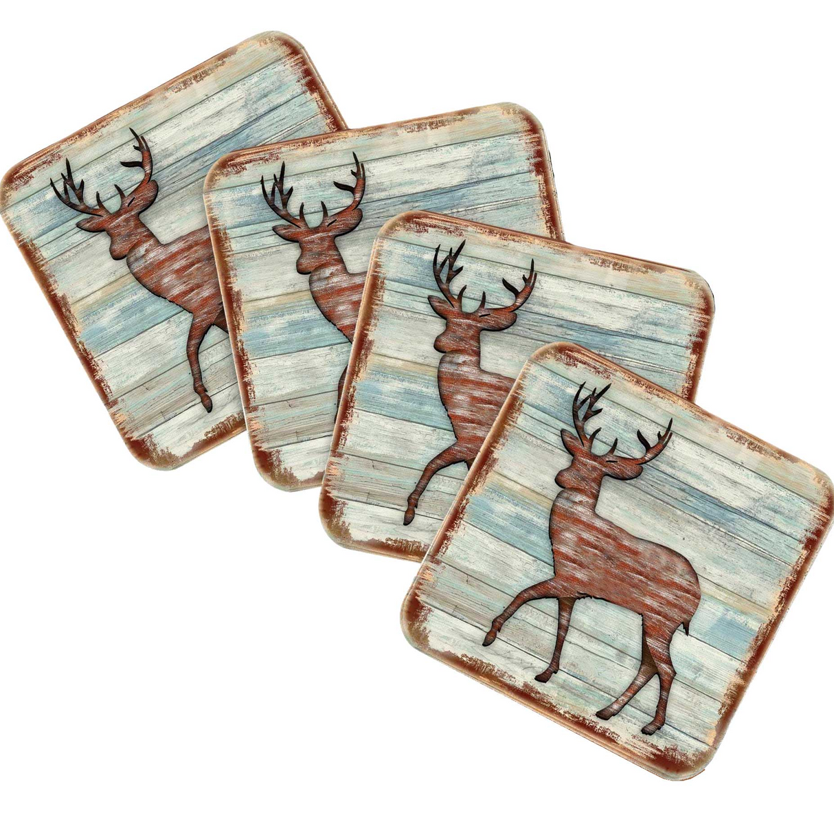 Deer Wooden Cork Coasters Gift Set of 4 by Nature Wonders - Nature Wildlife Decor - 8198211-9C-S4
