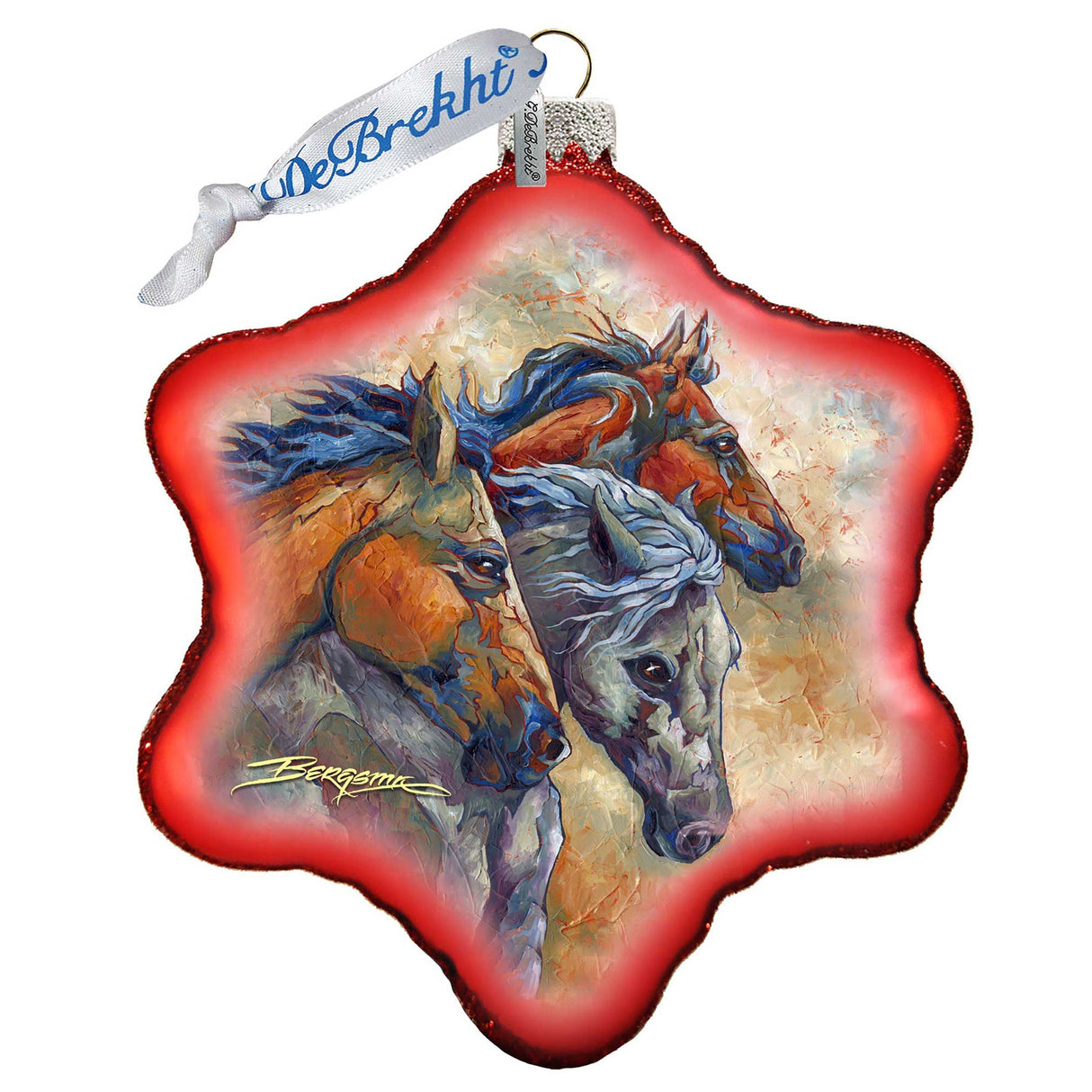 Adorno de cristal "Déjenlos correr" con cabezas de caballo de J. Bergsma - Decoración navideña con temática de vida silvestre - 754-259-JB