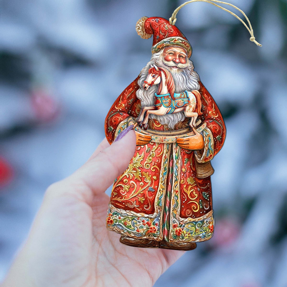 Adornos de madera con el nostálgico caballo mecedor de Papá Noel de G. Debrekht - Decoración navideña con muñeco de nieve de Papá Noel - 8691414