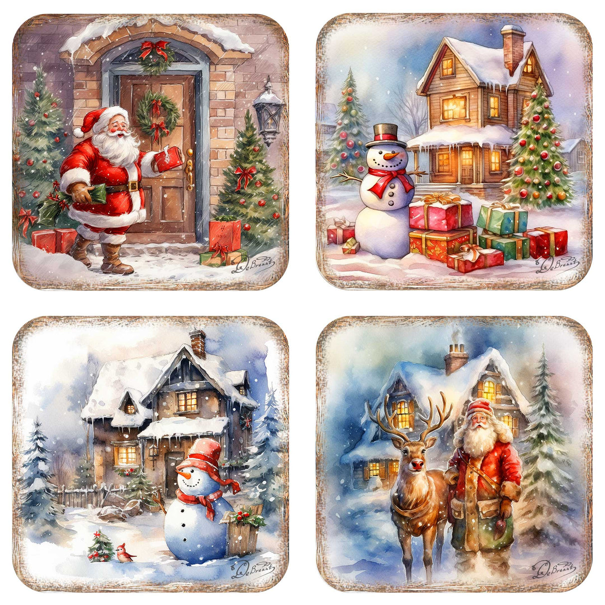 Christmas Is Here Wooden Cork Coasters Gift Set of 4 by G. Debrekht - Christmas Decor - 8199443C-S4