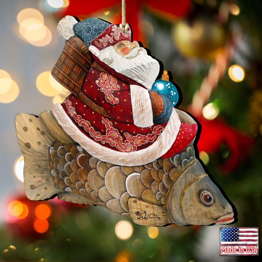 Goldfish Santa Wooden Ornaments by G. DeBrekht - Christmas Santa Snowman Decor - 8121635