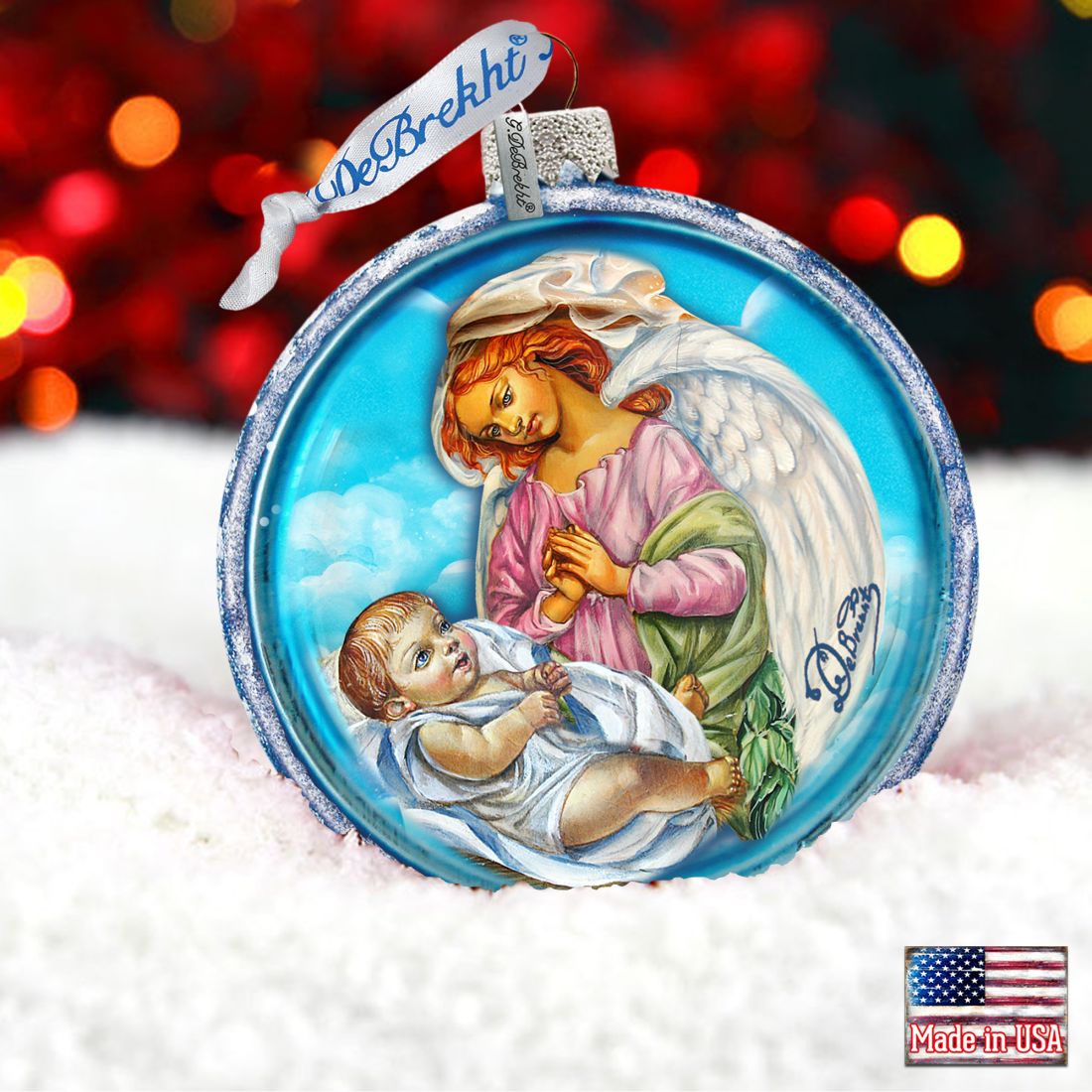 Jesus and Angel Cut Ball Glass Ornament by G. DeBrekht - Nativity Holiday Decor - 764-006