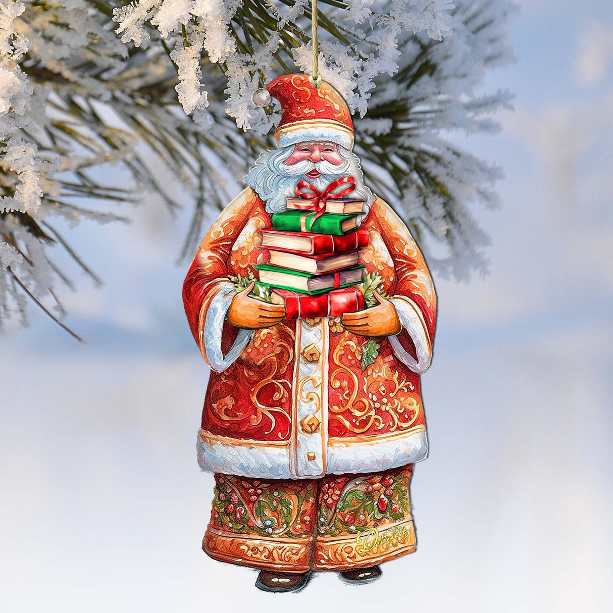 Adornos de madera de la colección de libros de Papá Noel de G. Debrekht - Decoración navideña de muñeco de nieve de Papá Noel - 8691405